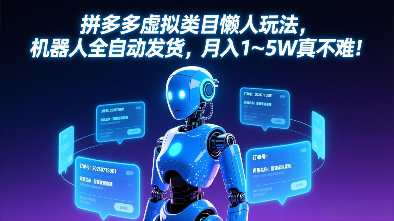 拼多多虚拟类目懒人玩法，机器人全自动发货，月入 1-5W 真不难！-搞薯条网
