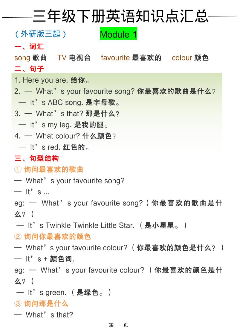 三年级下英语全册知识点汇总《外研版（三起）》-搞薯条网