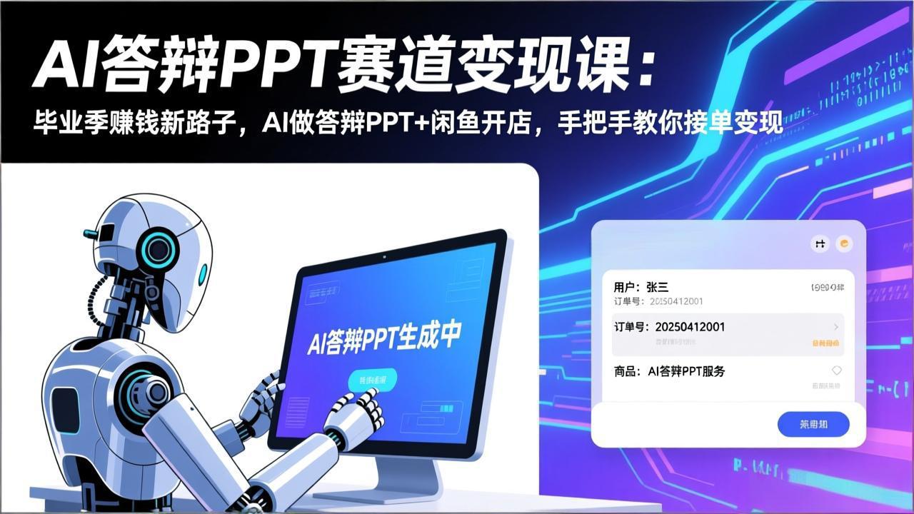 AI答辩PPT赛道变现课：毕业季赚钱新路子，AI做答辩PPT+闲鱼开店，手把手教你接单变现-搞薯条网