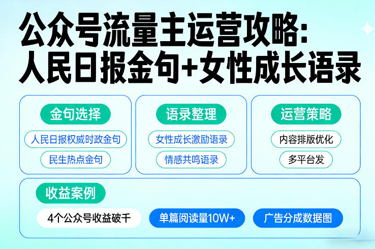 利用人民日报金句+女性成长语录做公众号流量主，4个公众号收益破千-搞薯条网