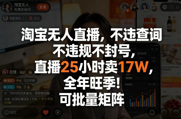 淘宝无人直播，不违规不封号，直播25小时卖17W，全年旺季！可批量矩阵【揭秘】-搞薯条网