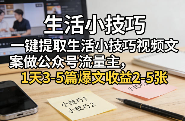 一键提取生活小技巧视频文案做公众号流量主，1天3-5篇爆文收益2-5张-搞薯条网