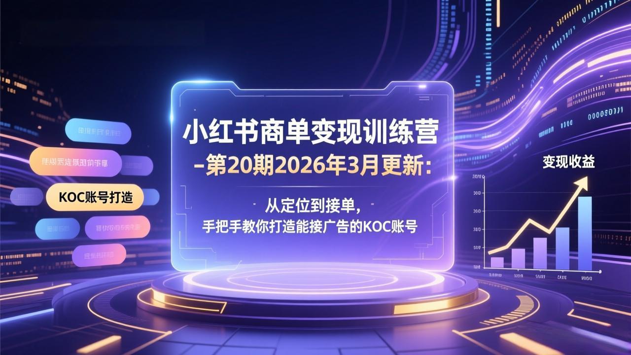 小红书商单变现训练营-第20期26年3月更新：从定位到接单，手把手教你打造能接广告的KOC账号-搞薯条网