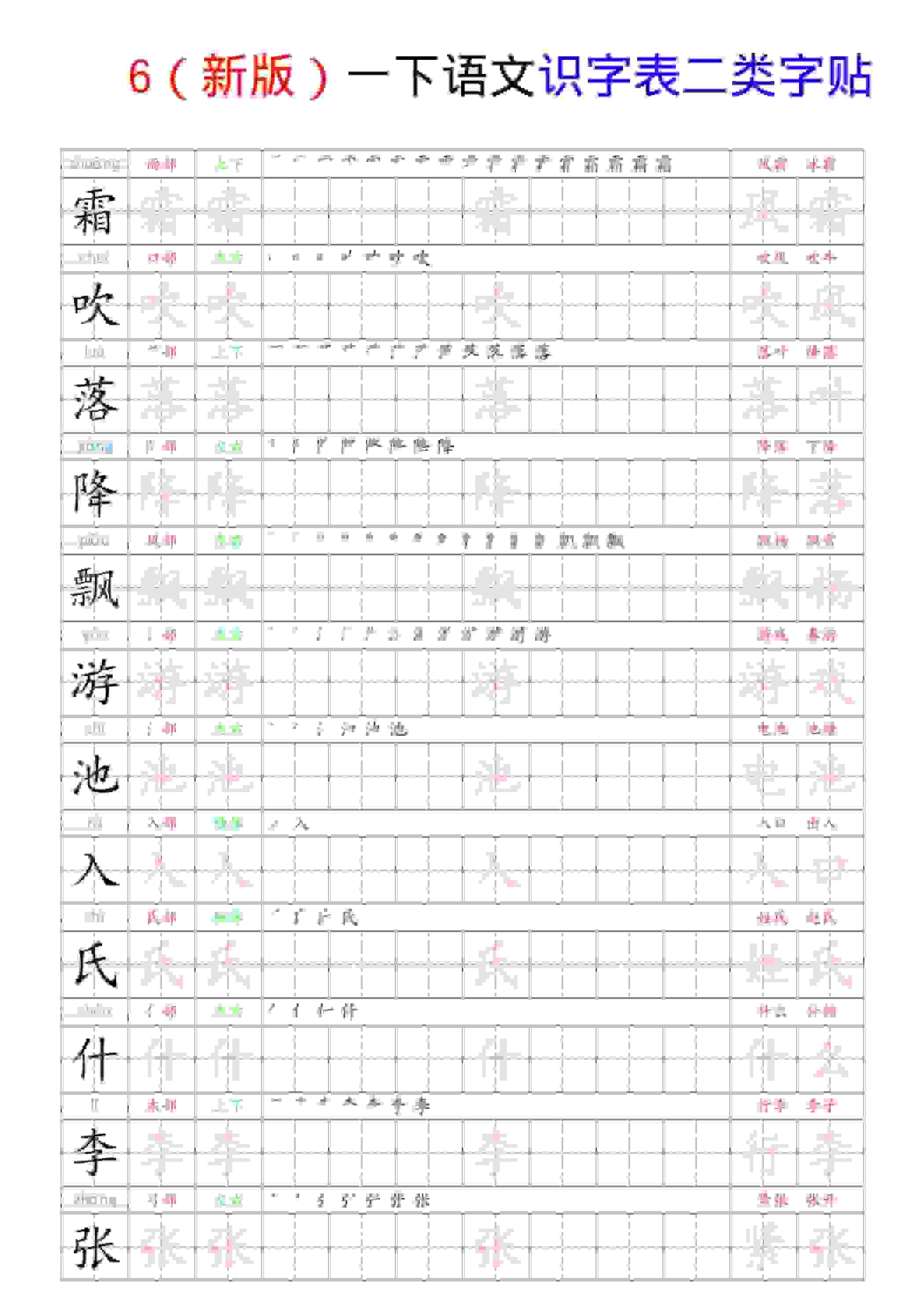 一年级下语文识字表二类字贴-搞薯条网