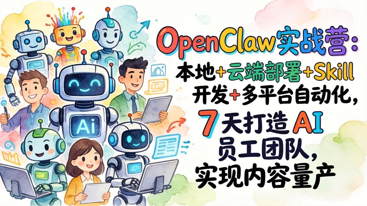 OpenClaw实战营：本地+云端部署+Skill开发+多平台自动化，7 天打造 AI 员工团队，实现内容量产-搞薯条网