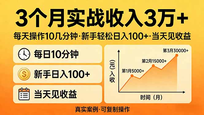 3个月实战收入3万+，每天操作10几分钟，新手轻松日入100+，当天见收益-搞薯条网