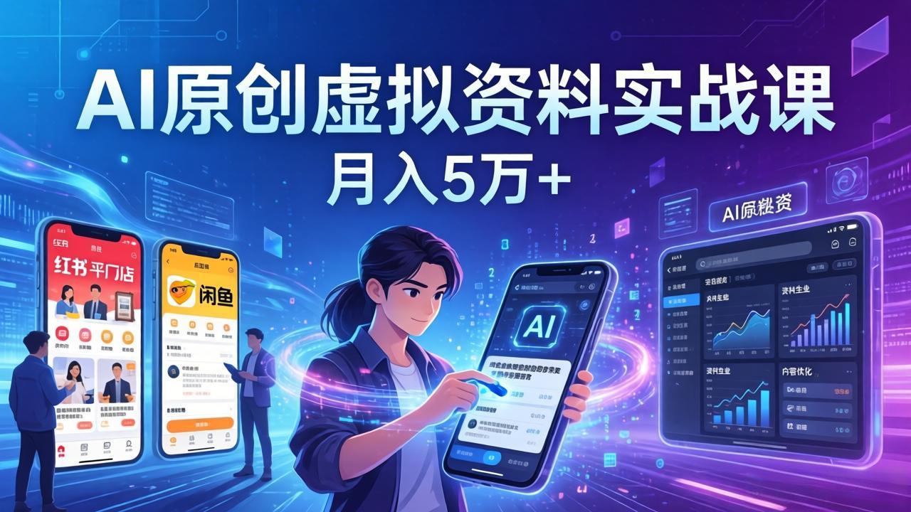 AI原创虚拟资料实战课：2026新机会，小红书闲鱼开店，普通人用AI轻松变现，月入5万+-搞薯条网