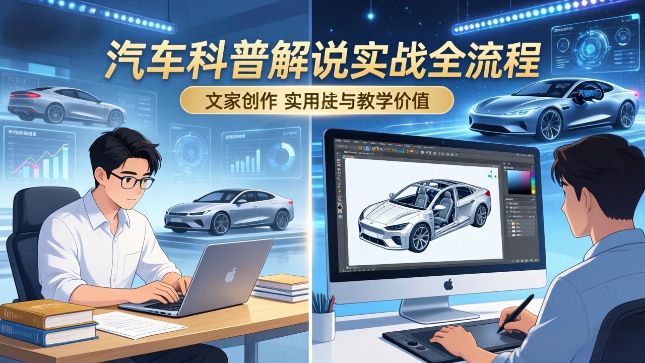 抖音汽车科普解说实战:文案+动画+画面处理+去水印全流程,打造专业汽车科普视频-搞薯条网