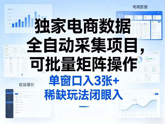 独家电商数据全自动采集项目,可批量矩阵操作,单窗口日入3张+,稀缺玩法闭眼入【揭秘】-搞薯条网