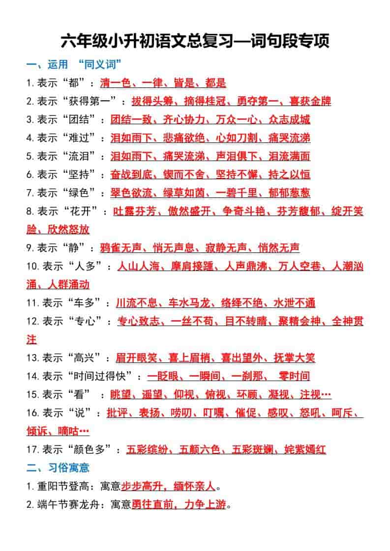 六年级下语文总复习—词句段专项-搞薯条网