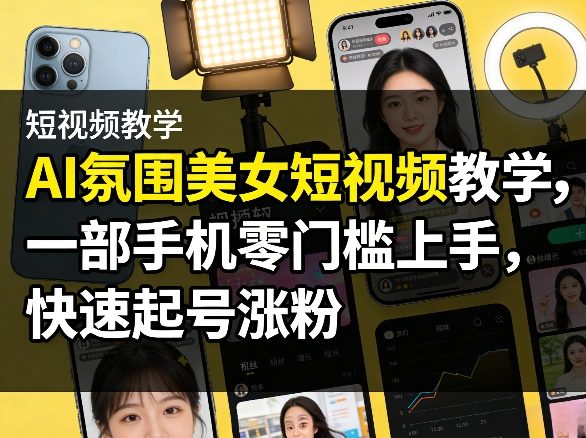 AI氛围美女短视频教学，一部手机零门槛上手，快速起号涨粉-搞薯条网