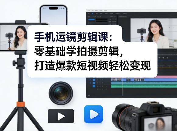 手机运镜剪辑课：零基础学拍摄剪辑，打造爆款短视频轻松变现-搞薯条网