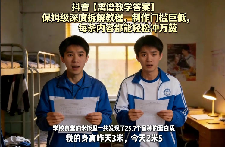 抖音【离谱数学答案】保姆级深度拆解教程，制作门槛巨低，每条内容都能轻松冲万赞，附详细步骤-搞薯条网