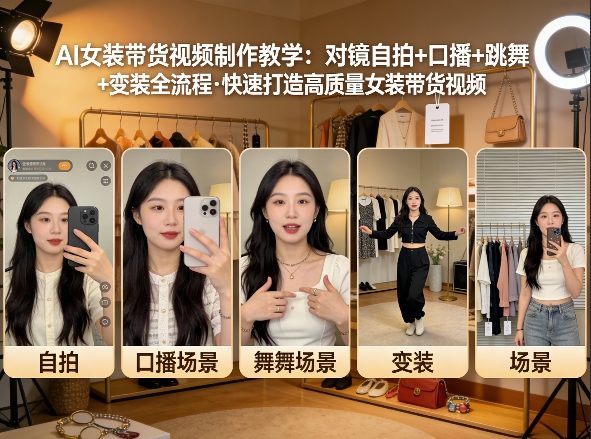 AI女装带货视频制作教学，对镜自拍、口播、跳舞、变装全流程，快速打造高质量女装带货视频-搞薯条网