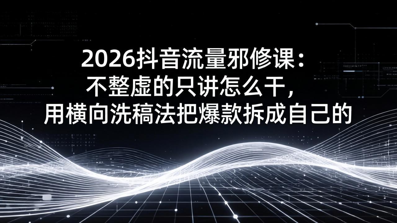 2026抖音流量邪修课:不整虚的只讲怎么干,用横向洗稿法把爆款拆成自己的-搞薯条网