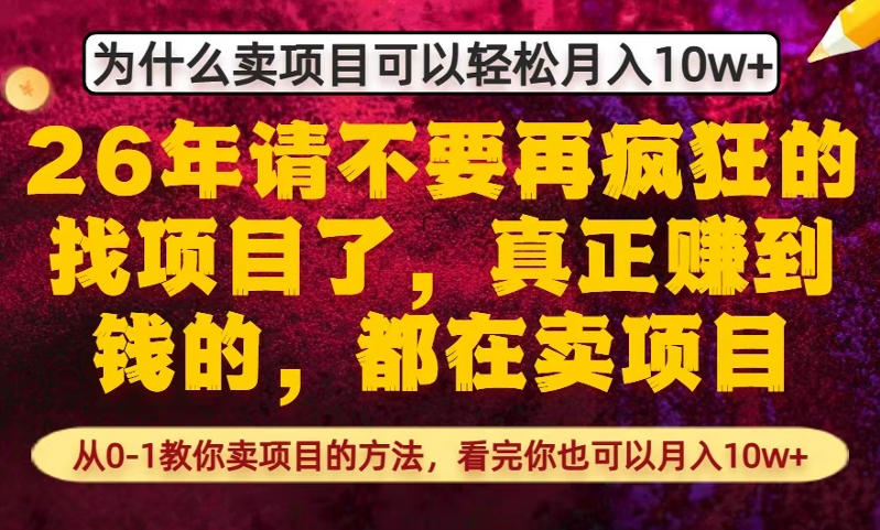 为什么真正賺到钱的都在卖项目，从0-1教你卖项目的方法，看完你也可以月入10w+【揭秘】-搞薯条网