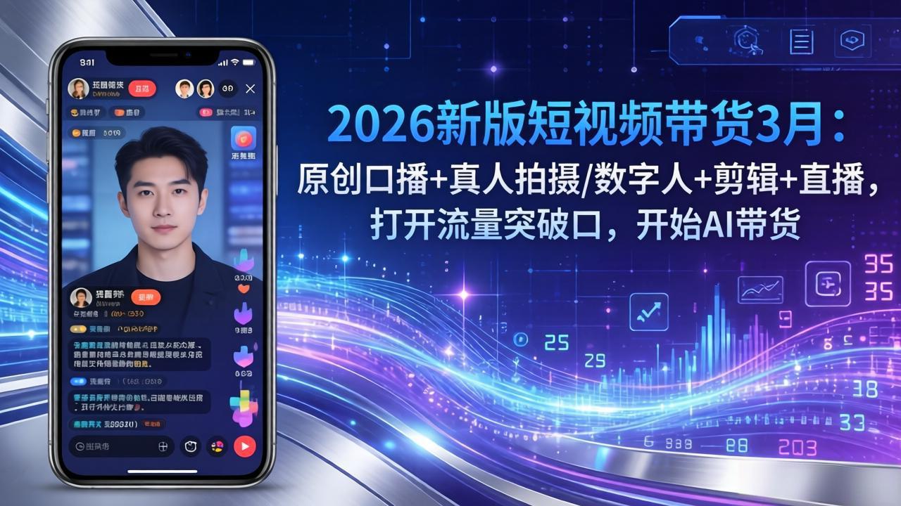 2026新版短视频带货3月:原创口播+真人拍摄/数字人+剪辑+直播,打开流量突破口,开始AI带货-搞薯条网
