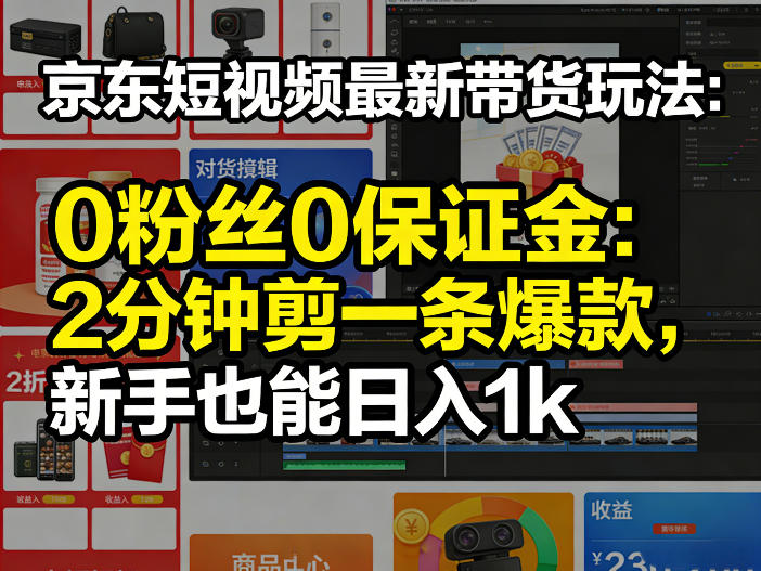 京东短视频最新带货玩法，0粉丝0保证金，2分钟剪一条爆款，新手也能日入1k+【揭秘】-搞薯条网