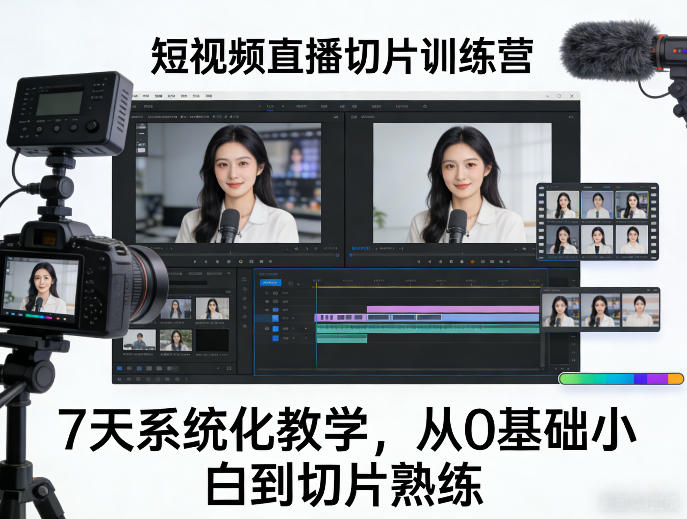 短视频直播切片训练营，7天系统化教学，从0基础小白到切片熟练-搞薯条网
