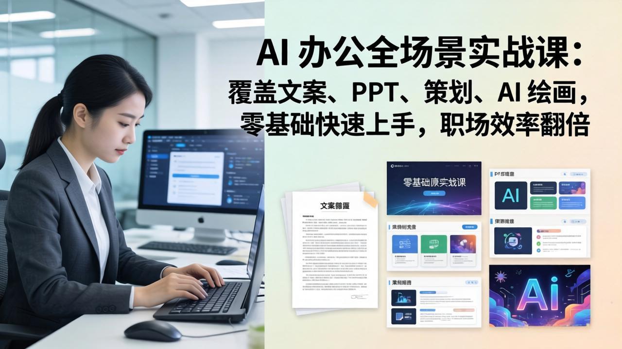 AI 办公全场景实战课:覆盖文案、PPT、策划、AI 绘画,零基础快速上手,职场效率翻倍-搞薯条网