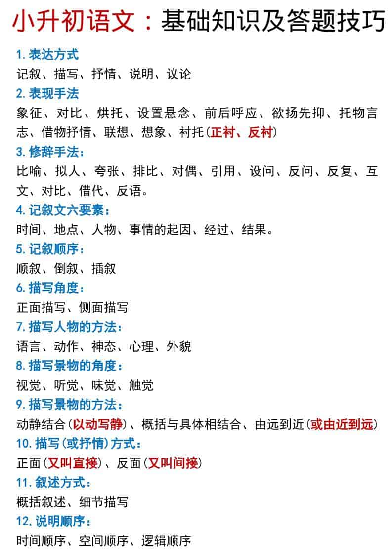 六年级下语文小升初基础知识及答题技巧pdf-搞薯条网