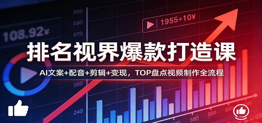 排名视界爆款打造课：AI文案+配音+剪辑+变现，TOP盘点视频制作全流程-搞薯条网