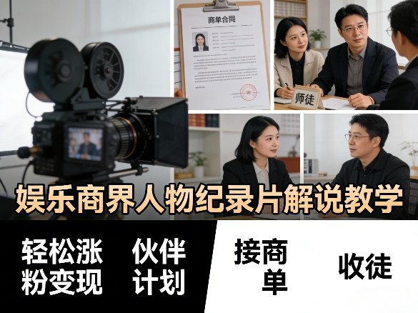 娱乐商界人物纪录片解说教学，轻松涨粉变现，伙伴计划，接商单，收徒等-搞薯条网