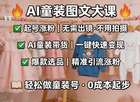 AI童装图文剪辑，某社群童装图文大课，起号涨粉、AI童装带货、爆款选品，无需出镜和拍摄-搞薯条网