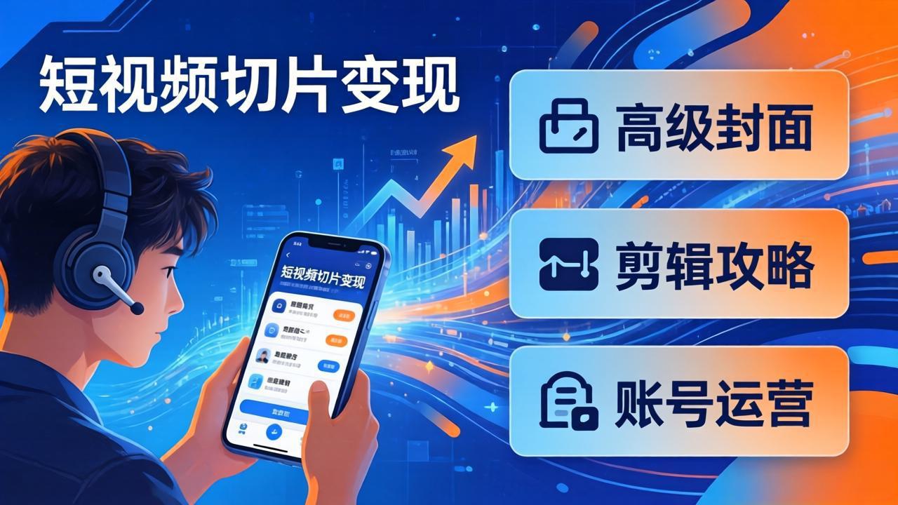 短视频切片变现速成班2.0：高级封面+剪辑攻略+账号运营，0基础小白快速入局副业-搞薯条网