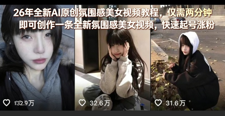 26年全新AI原创氛围感美女视频教程，仅需两分钟即可创作一条全新氛围感美女视频，快速起号涨粉-搞薯条网