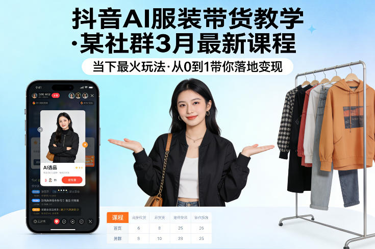抖音AI服装带货教学，某社群3月最新课程，当下最火玩法，从0到1带你落地变现-搞薯条网
