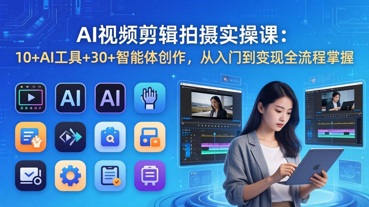 AI 视频剪辑拍摄实操课：10+AI工具+30+智能体创作，从入门到变现全流程掌握-搞薯条网