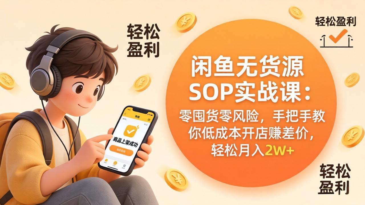闲鱼无货源SOP实战课:零囤货零风险,手把手教你低成本开店赚差价,轻松月入2w+-搞薯条网