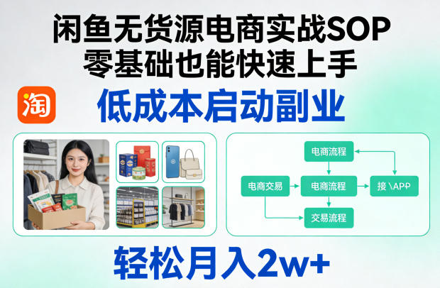 闲鱼无货源电商实战SOP,零基础也能快速上手,低成本启动副业,轻松月入2w+-搞薯条网