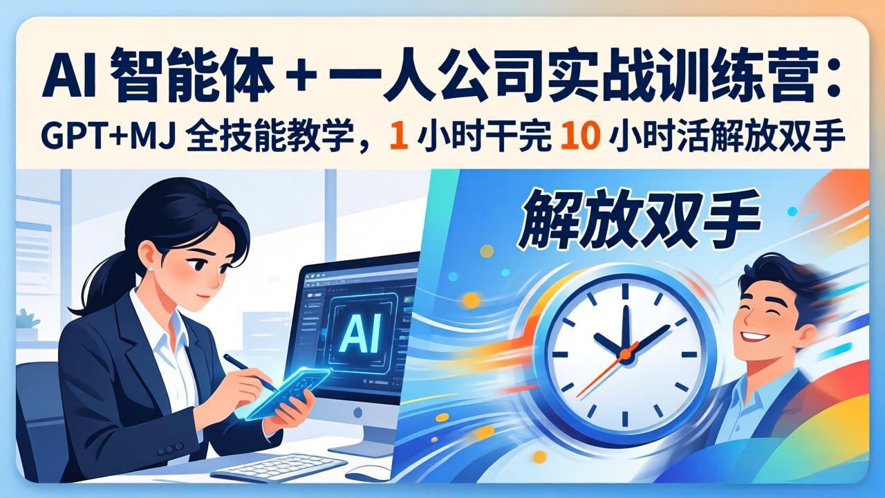 AI 智能体 + 一人公司实战训练营:GPT+MJ 全技能教学,1 小时干完 10 小时活解放双手-搞薯条网