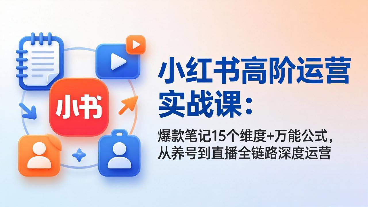 小红书高阶运营实战课：爆款笔记15个维度+万能公式，从养号到直播全链路深度运营-搞薯条网