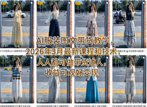 AI服装图文带货教学，2026年3月最新课程和技术，人人都可做带货达人，收益可观好变现-搞薯条网