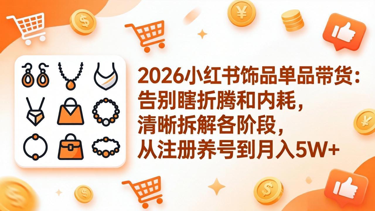 2026小红书饰品单品带货:告别瞎折腾和内耗,清晰拆解各阶段,从注册养号到月入5W+-搞薯条网