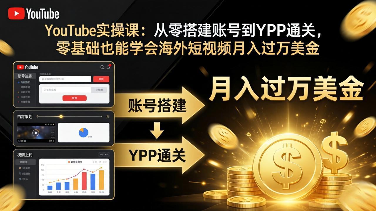 YouTube实操课：从零搭建账号到YPP通关，零基础也能学会海外短视频月入过万美金-搞薯条网
