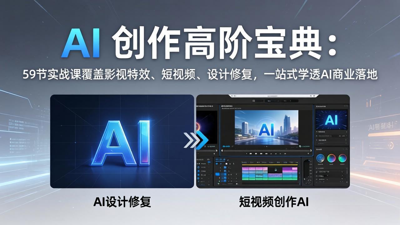 AI 创作高阶宝典：59节实战课覆盖影视特效、短视频、设计修复，一站式学透AI商业落地-搞薯条网