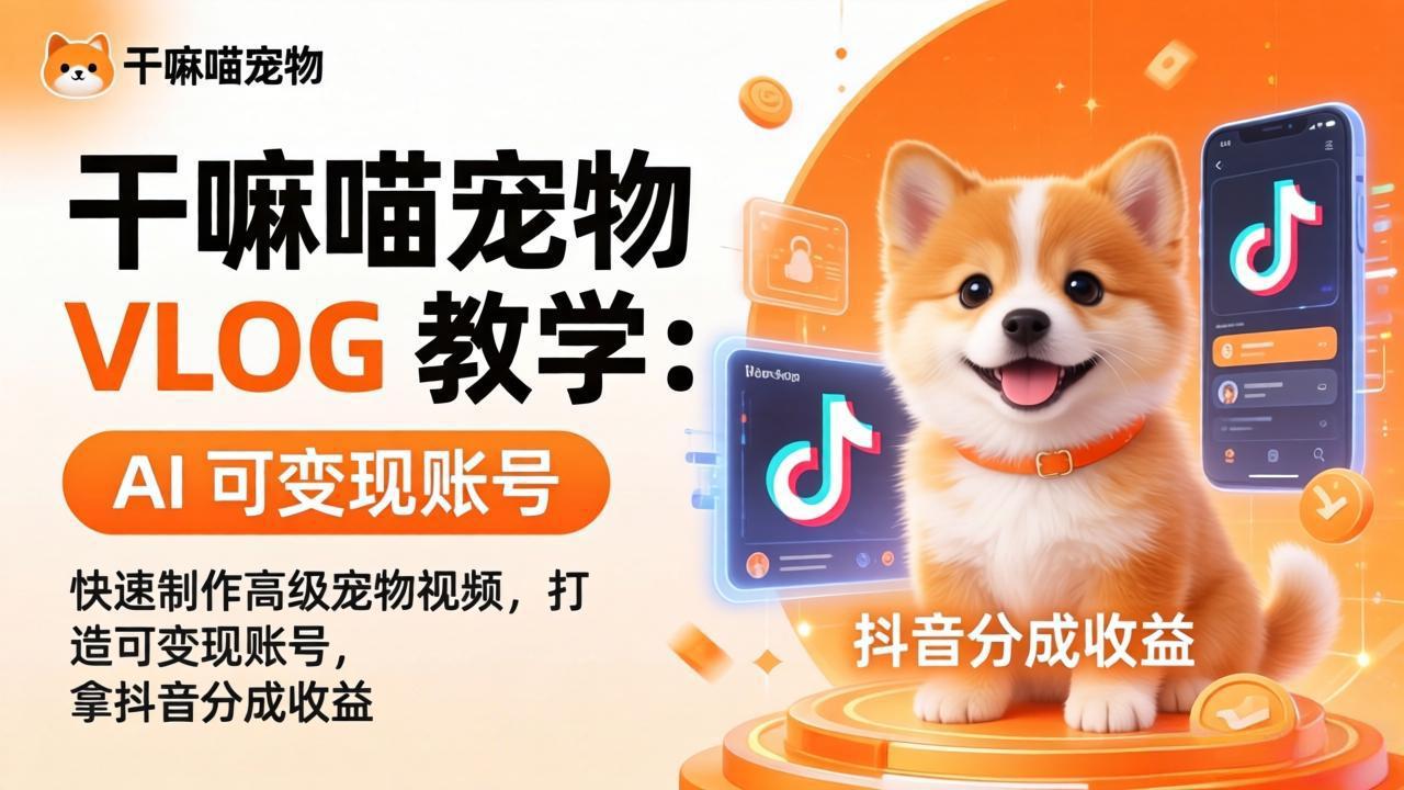 干嘛喵宠物 VLOG 教学：AI 快速制作高级宠物视频，打造可变现账号，拿抖音分成收益-搞薯条网