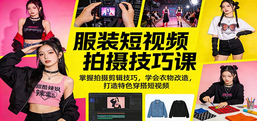 服装短视频拍摄技巧课:掌握拍摄剪辑技巧,学会衣物改造,打造特色穿搭短视频-搞薯条网