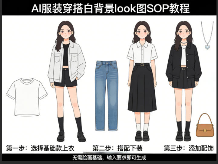 AI服装穿搭白背景look图SOP教程,不用会画画,提几句具体要求,AI就能还你一个奇迹-搞薯条网