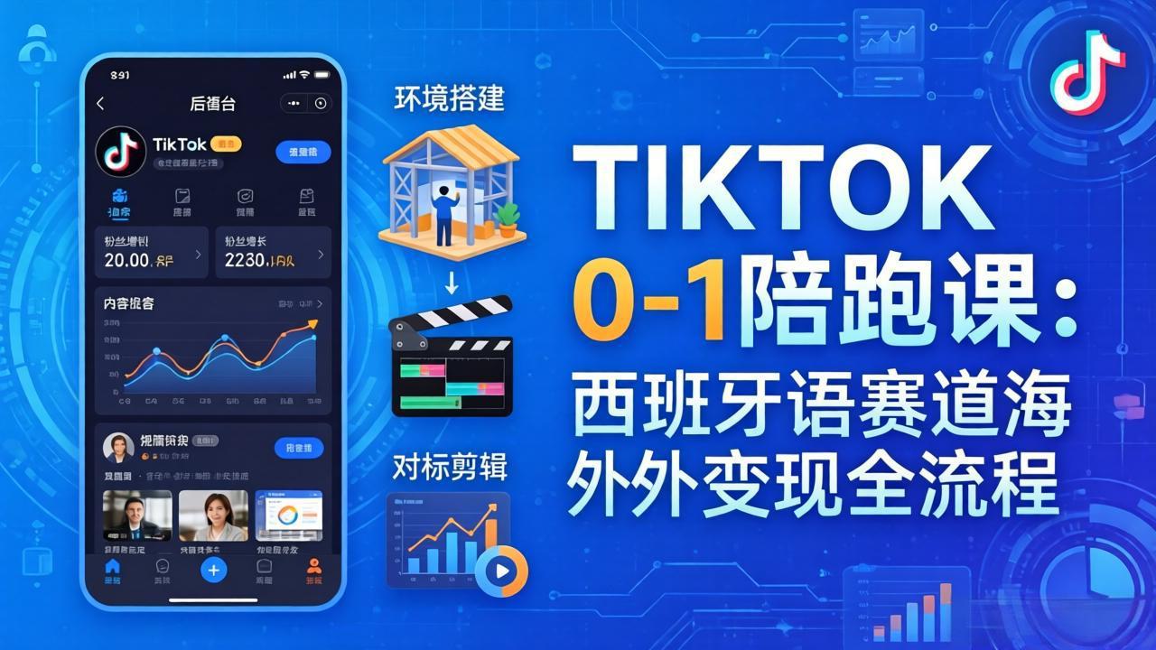 TIKTOK 0-1 陪跑课:从环境搭建到刷对标剪辑,西班牙语赛道海外变现全流程-搞薯条网