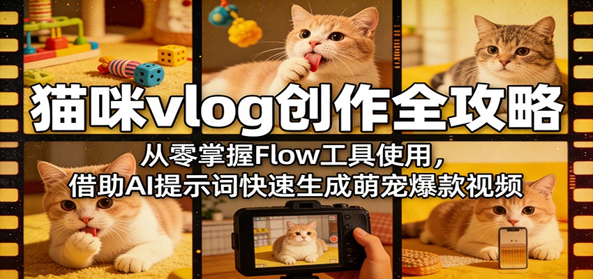 猫咪vlog创作全攻略：从零掌握Flow工具使用，借助AI提示词快速生成萌宠爆款视频-搞薯条网