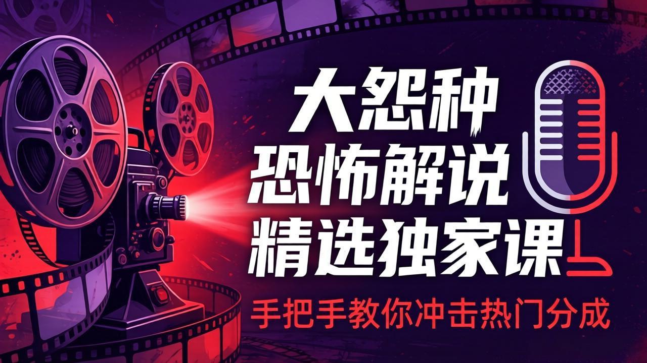 大怨种恐怖解说精选独家课：电影下载+文案配音+片头封面，手把手教你冲击热门分成-搞薯条网