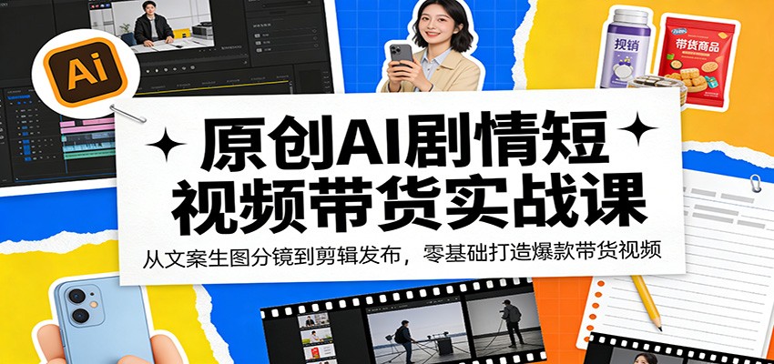 原创AI剧情短视频带货实战课：从文案生图分镜到剪辑发布，零基础打造爆款带货视频-搞薯条网