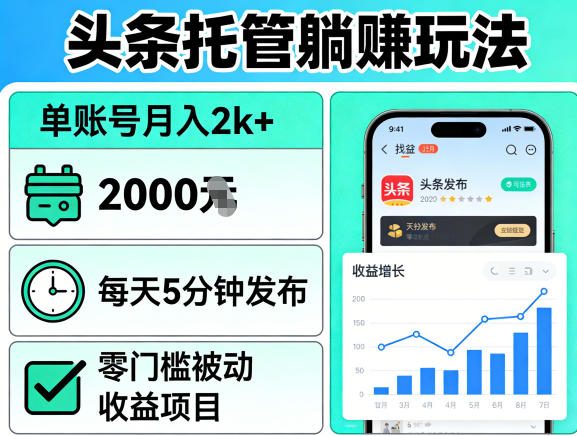 头条托管躺賺玩法，单账号月入2k+，每天5分钟发布即可，零门槛被动收益项目【揭秘】-搞薯条网