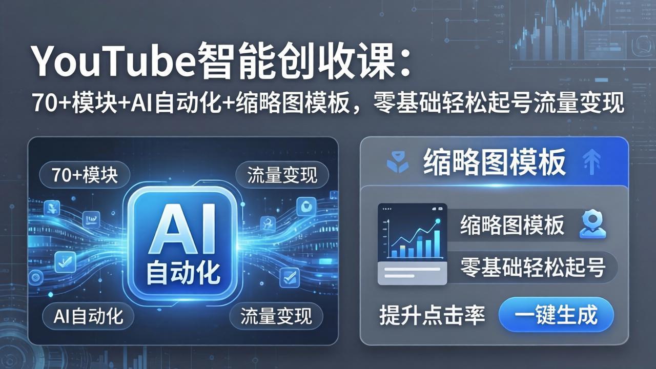 YouTube智能创收课：70+模块+AI自动化+缩略图模板，零基础轻松起号流量变现-搞薯条网