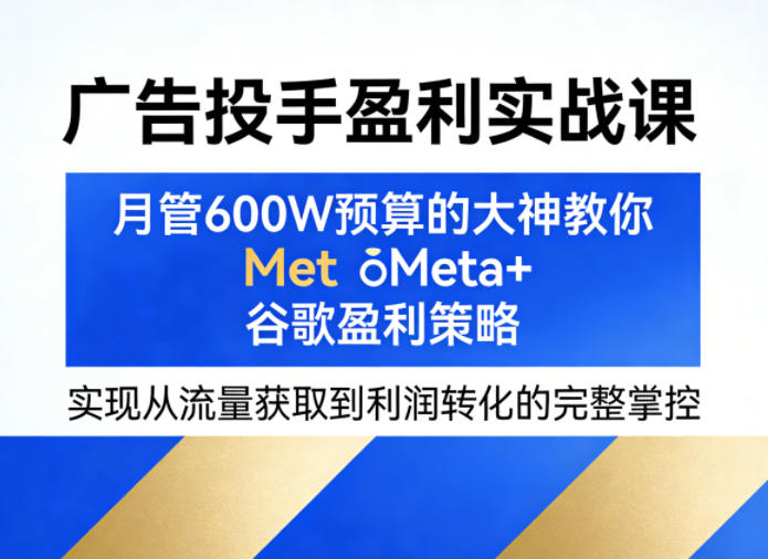 广告投手盈利实战课,月管600W预算的大神教你Meta+谷歌盈利策略,实现从流量获取到利润转化的完整掌控-搞薯条网